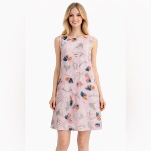 Rachel Zoe Women’s Blush Pink 100% Linen Artsy Floral Midi Dress Size Medium